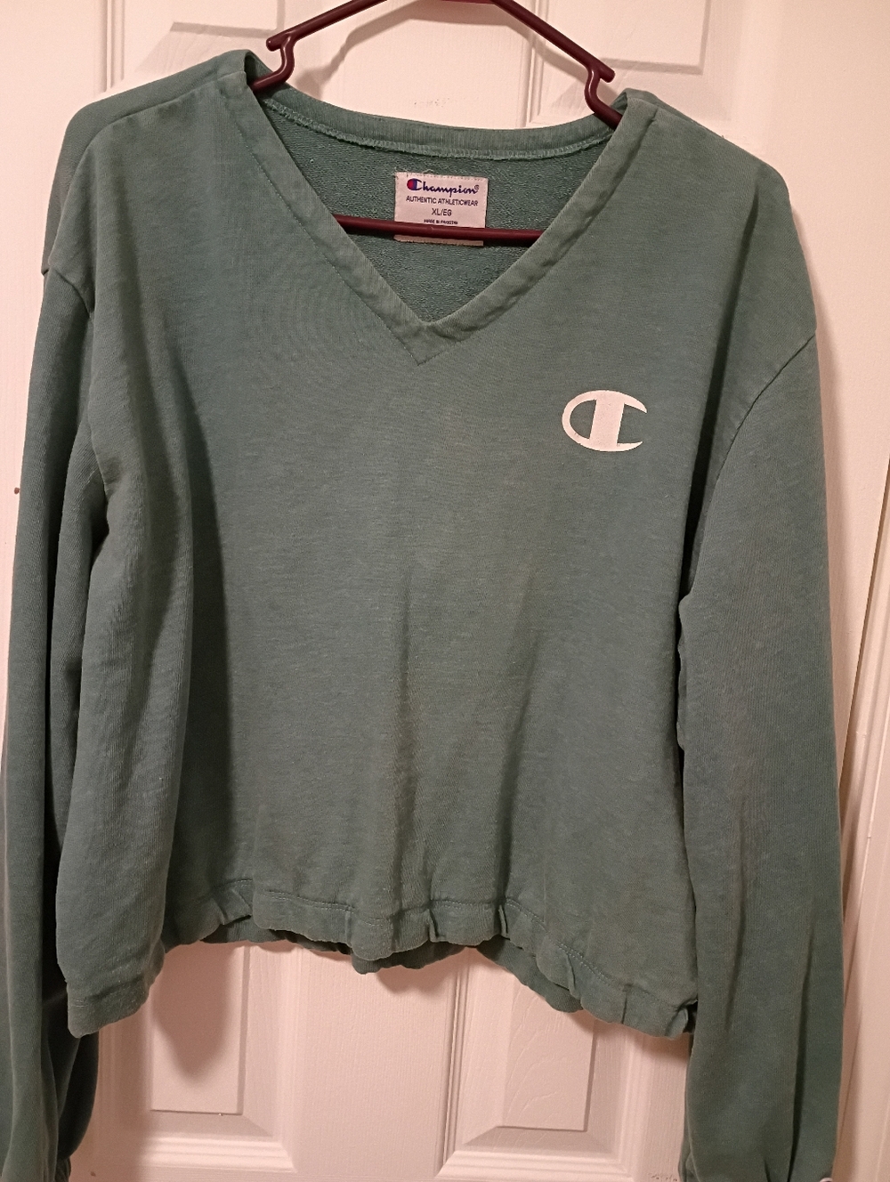Champion Sage Green V-Neck Pullover with White Logo